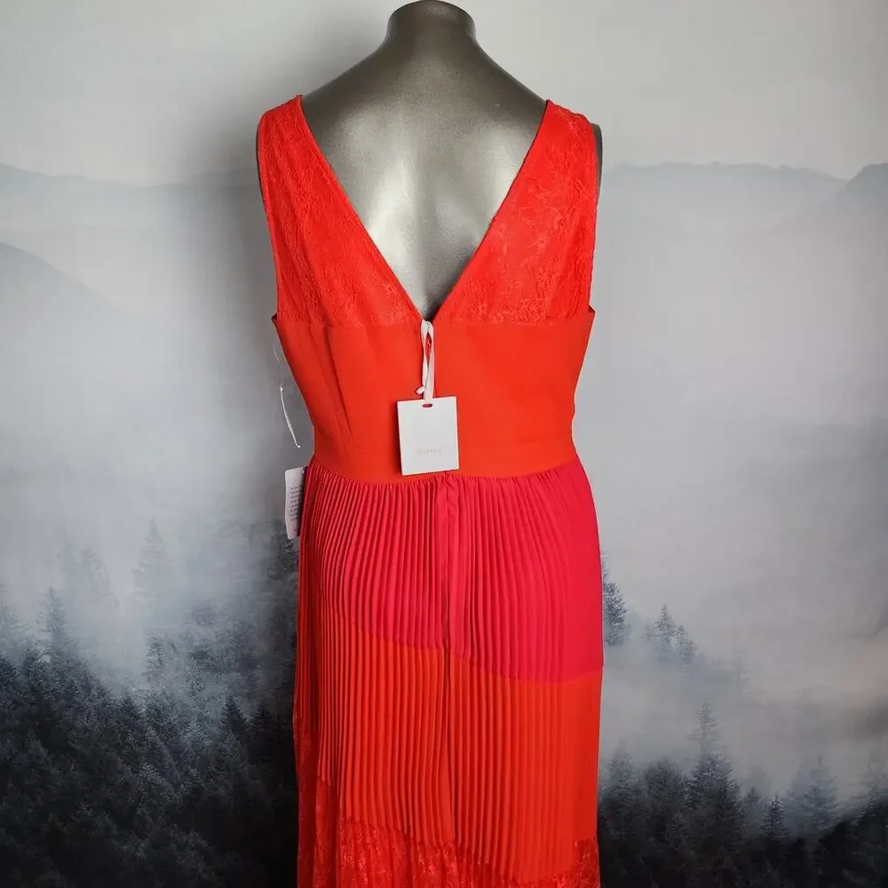 NWT Harlyn Pleated Mix Media Colorblock Evening Dress | Women's L